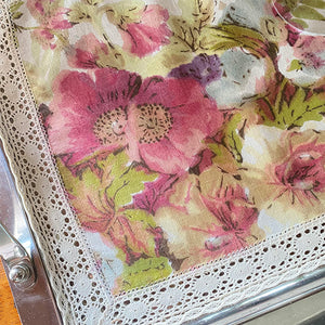 Pano de Bandeja Floral vintage 100% linho renda dupla 31x43cm