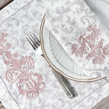 Load image into Gallery viewer, Arabesque placemat embroidered 100% linen printed with napkin
