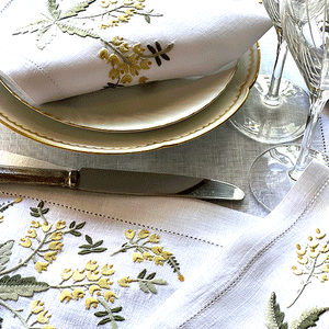 Bouquet de Muguets placemat embroidered 100% linen with napkin