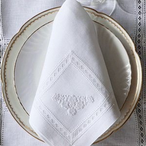 Lace flowers embroidered 100% linen placemat with napkin 