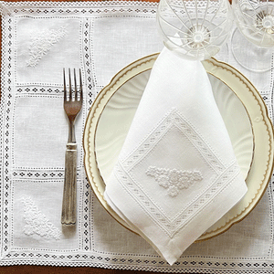 Lace flowers embroidered 100% linen placemat with napkin 