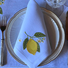 Load image into Gallery viewer, Joago Americano Sicilian Lemon embroidered 100% linen with napkin