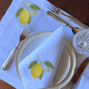 Joago Americano Limão Siciliano bordado 100% linho com guardanapo