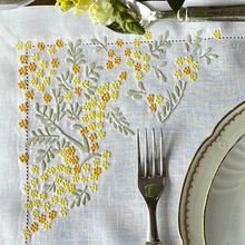 Load image into Gallery viewer, 100% linen embroidered forget-me-not placemat with napkin