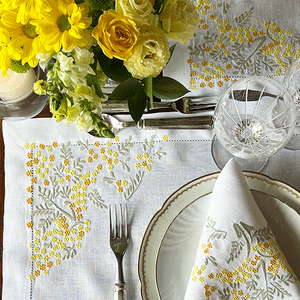 100% linen embroidered forget-me-not placemat with napkin
