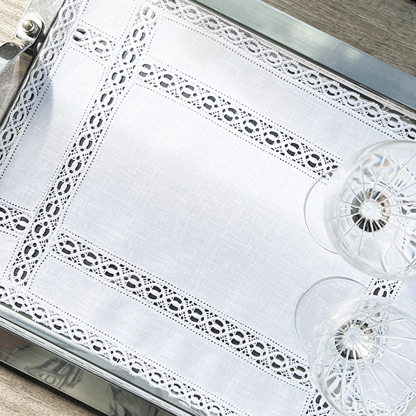 Beige manual embroidered Rococo Tray Cloth 39x47cm 100% linen 