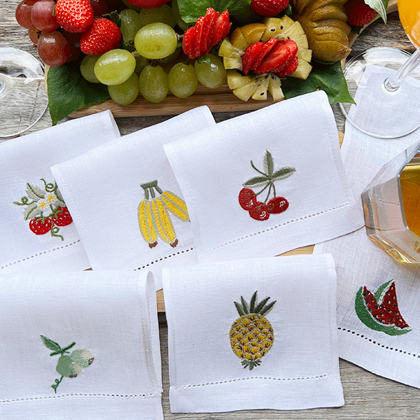 Tropical Fruits Coasters Kit 6 units 100% linen
