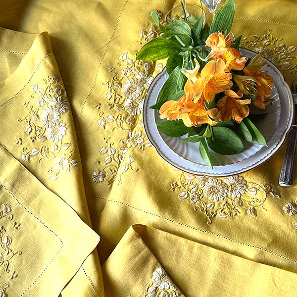 100% linen embroidered Royal Tablecloth shown 1.60x2.70m without napkin
