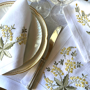 Bouquet de Muguets placemat embroidered 100% linen with napkin