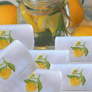 Sicilian Lemon Cocktail Napkin Kit 6 units 100% linen 12x22cm