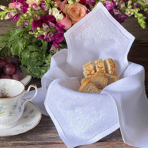 Cobre-pão Bouquet Blanc 100% linho