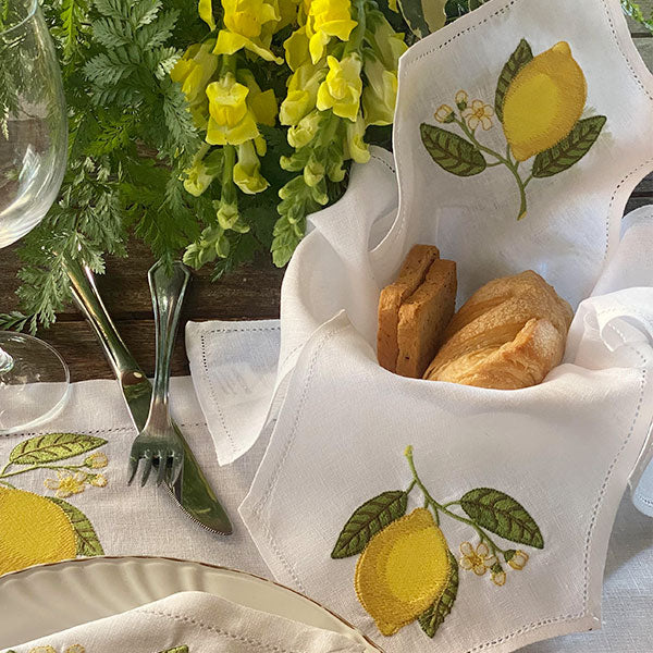 Sicilian Lemon bread cover embroidered 100% linen