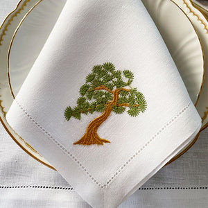 Botanical Garden Napkins - Kit 4 units embroidered trees 100% linen 