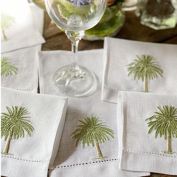 Tropical palm tree cocktail napkin 6 units 100% linen 12x22cm