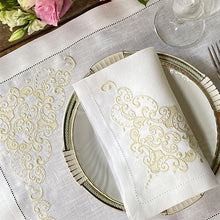 Load image into Gallery viewer, Beige embroidered Arabesque placemat 100% linen with napkin 
