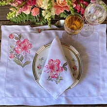 Load image into Gallery viewer, 100% linen Pink Lily Placemat with Napkin 
