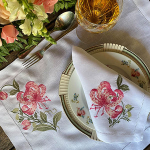100% linen Pink Lily Placemat with Napkin 