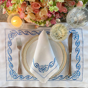 Blue Garden 100% linen rustic placemat with napkin 