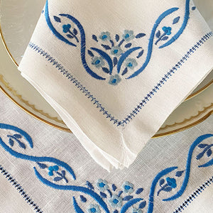 Blue Garden 100% linen rustic placemat with napkin 