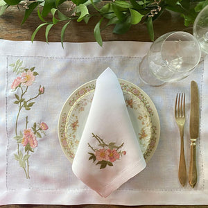Fleur Rose 100% linen placemat with napkin 