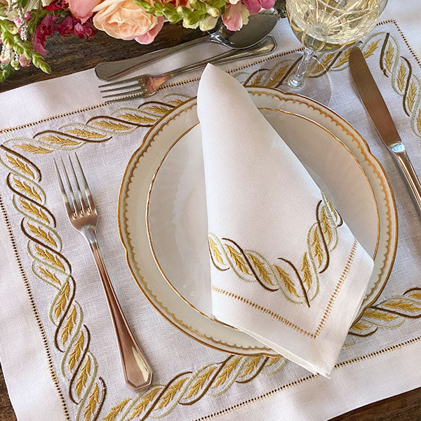 100% rustic linen Gold Placemat with Napkin 