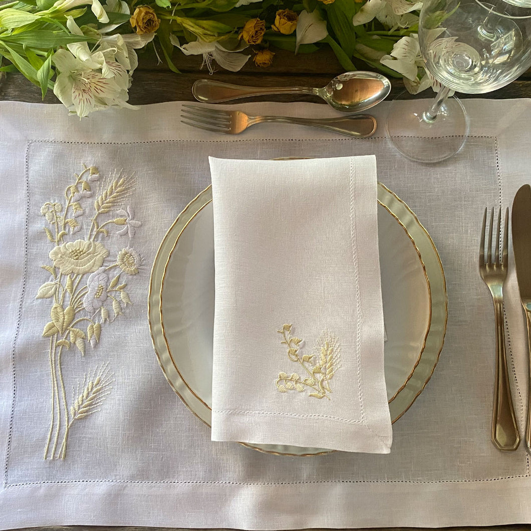 100% white linen wheat placemat with napkin