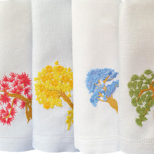 Botanical Garden Napkins - Kit 4 units embroidered trees 100% linen 