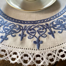 Load image into Gallery viewer, Royal Tray Cloth embroidered and lace 36cm round