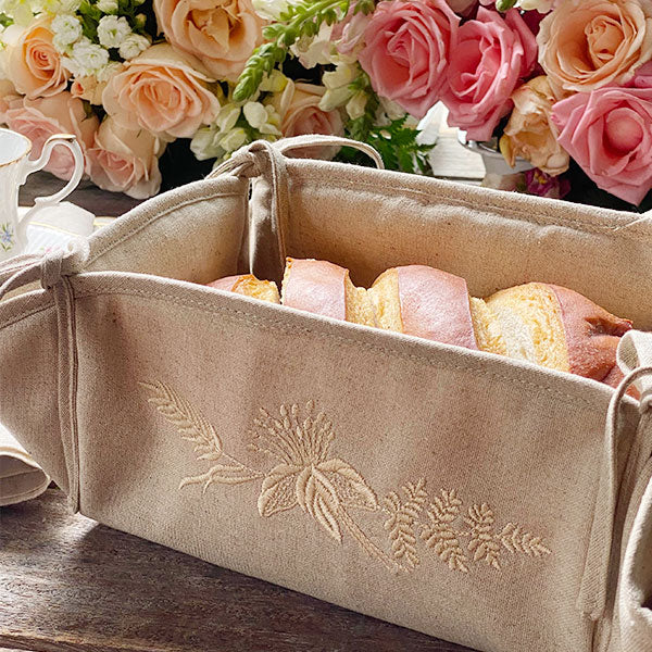 Natural beige rectangular embroidered wheat bread box cover