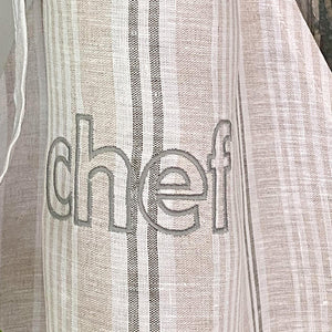 Beige|green stripes chef apron with green embroidery