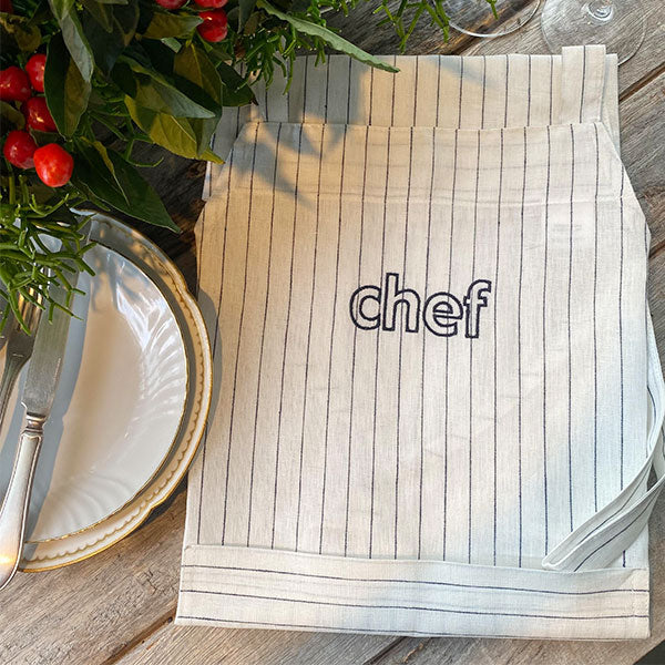 Chef Stripes Apron with embroidered stripes 100% Linen