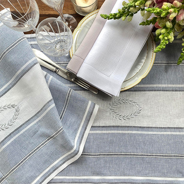 Table Centerpiece Gray stripes 100% linen 50x2.40 mt
