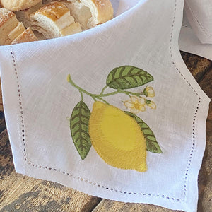 Sicilian Lemon bread cover embroidered 100% linen