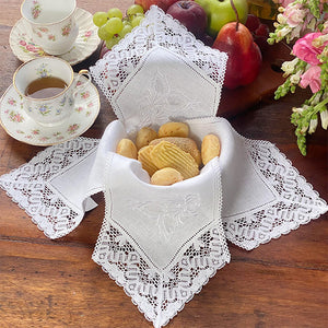 Bread cover Leaves embroidered white sieve
