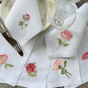 Embroidered Bouquet de Fleurs napkins kit 6 units 40x40cm