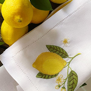 Sicilian Lemon Napkin embroidered 100% linen 40x40cm
