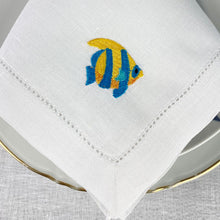 Load image into Gallery viewer, Fish Embroidered Napkin 100% Linen 40x40cm