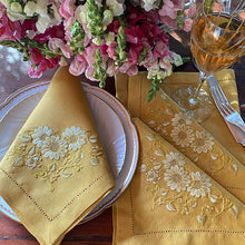 Load image into Gallery viewer, Embroidered floral napkin 40x40cm 100% mustard linen unit