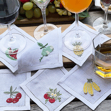 Load image into Gallery viewer, Tropical Fruits Cocktail Napkin 6 units square 12x12cm 100% linen