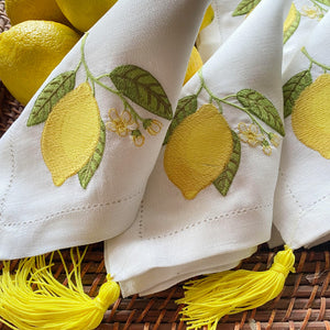 Lemon napkin with yellow pendant and 100% linen holder 40x40cm