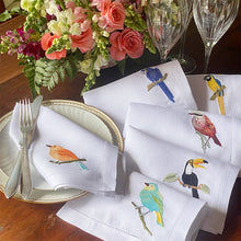Load image into Gallery viewer, Tropical Birds Napkin Kit 6 units - 40x40cm 100% linen