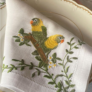 100% linen placemat with birds and foliage with napkin 