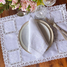 Load image into Gallery viewer, Embroidered Arabesque placemat and 100% linen lace with napkin 