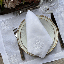 Load image into Gallery viewer, Arabesque Blanc placemat embroidered 100% linen with napkin