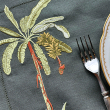 Load image into Gallery viewer, Banana Placemat Set 100% moss green linen with napkin 