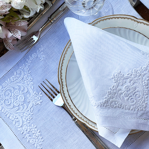 Bouquet Blanc Arabesco placemat 35x50cm 100% linen with napkin