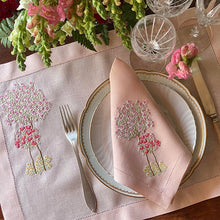 Load image into Gallery viewer, Vintage pink Floral Bouquet 100% linen placemat with napkin 