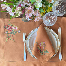Load image into Gallery viewer, Pastel floral placemat 100% linen tile with napkin
