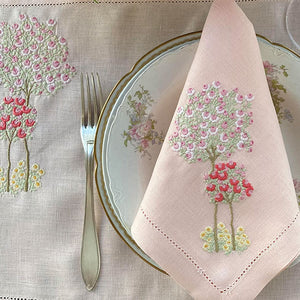 Vintage pink Floral Bouquet 100% linen placemat with napkin 
