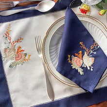 Load image into Gallery viewer, Fruit de Mer placemat set navy frame 100% linen with napkin